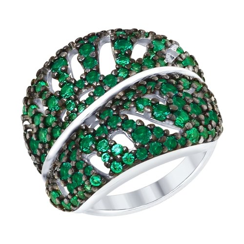 Кольцо из серебра с зелеными фианитами