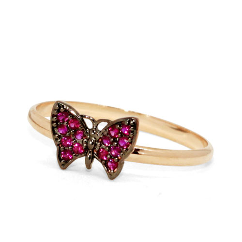 Кольцо из золота с розовыми фианитами "Бабочка"
