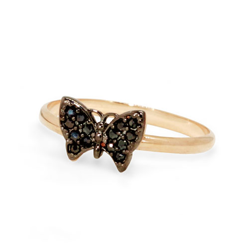 Кольцо из золота с черными фианитами "Бабочка"