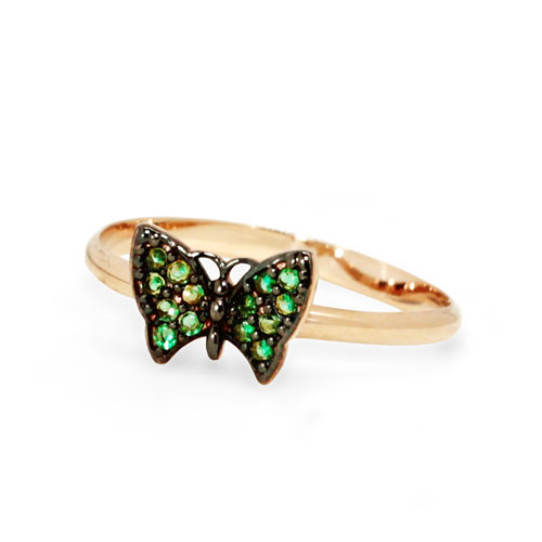 Кольцо из золота с зелёными фианитами "Бабочка"