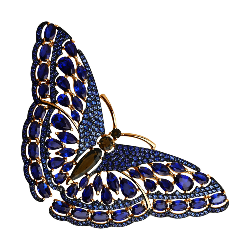 Брошь-бабочка из золота с раухтопазами